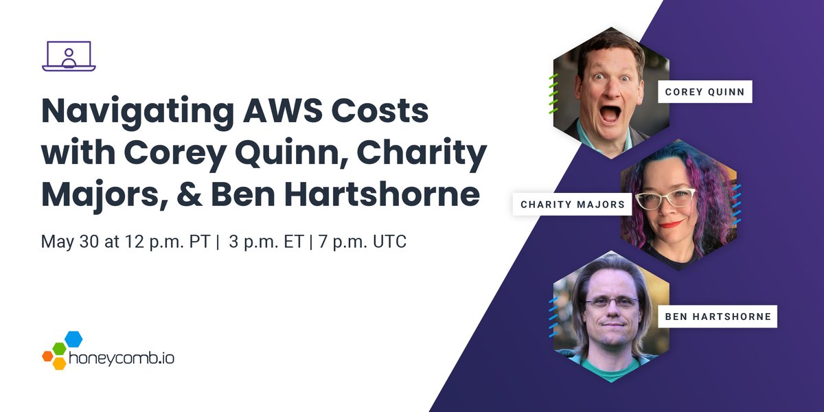 honeycombio's tweet photo. Save your org some serious π€π°
Hang out with @mipsytipsy, @QuinnyPig, and @maplebed as they share #AWS costs savings opportunities for tracking changes, setting up architecture for proactive #CostMonitoring, and using HNY to control for unexpected costs! https://t.co/3eJihMKkrh https://t.co/Q1DIvFnFki