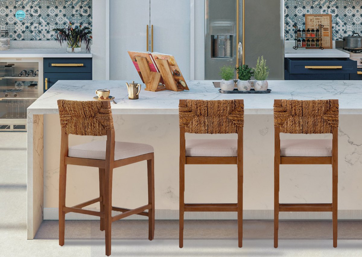 socialnpd's tweet image. Modern Coastal Counter Seat - Lyon #counterstool makes both everyday meals and entertaining at home laid-back, yet welcoming, events. The seat back is made from woven banana leaf, a casual material that channels tropical locales. #NewPacificDirect #interiordesigner