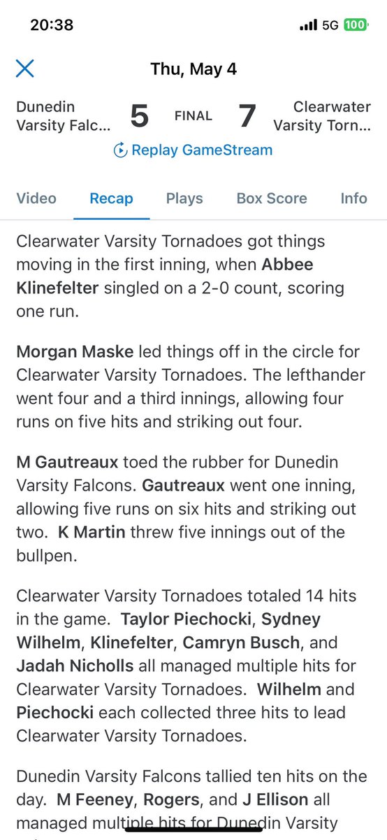 MorganMaske2026's tweet photo. Here are a few of the clips from the Championship District game we won! What an honor to play along side of my teammates. @FSU_Softball @GatorsSB #bigdreams #leftypitcher #60mph #lovethegame @FAUSoftball https://t.co/3h0ZwvIM5e