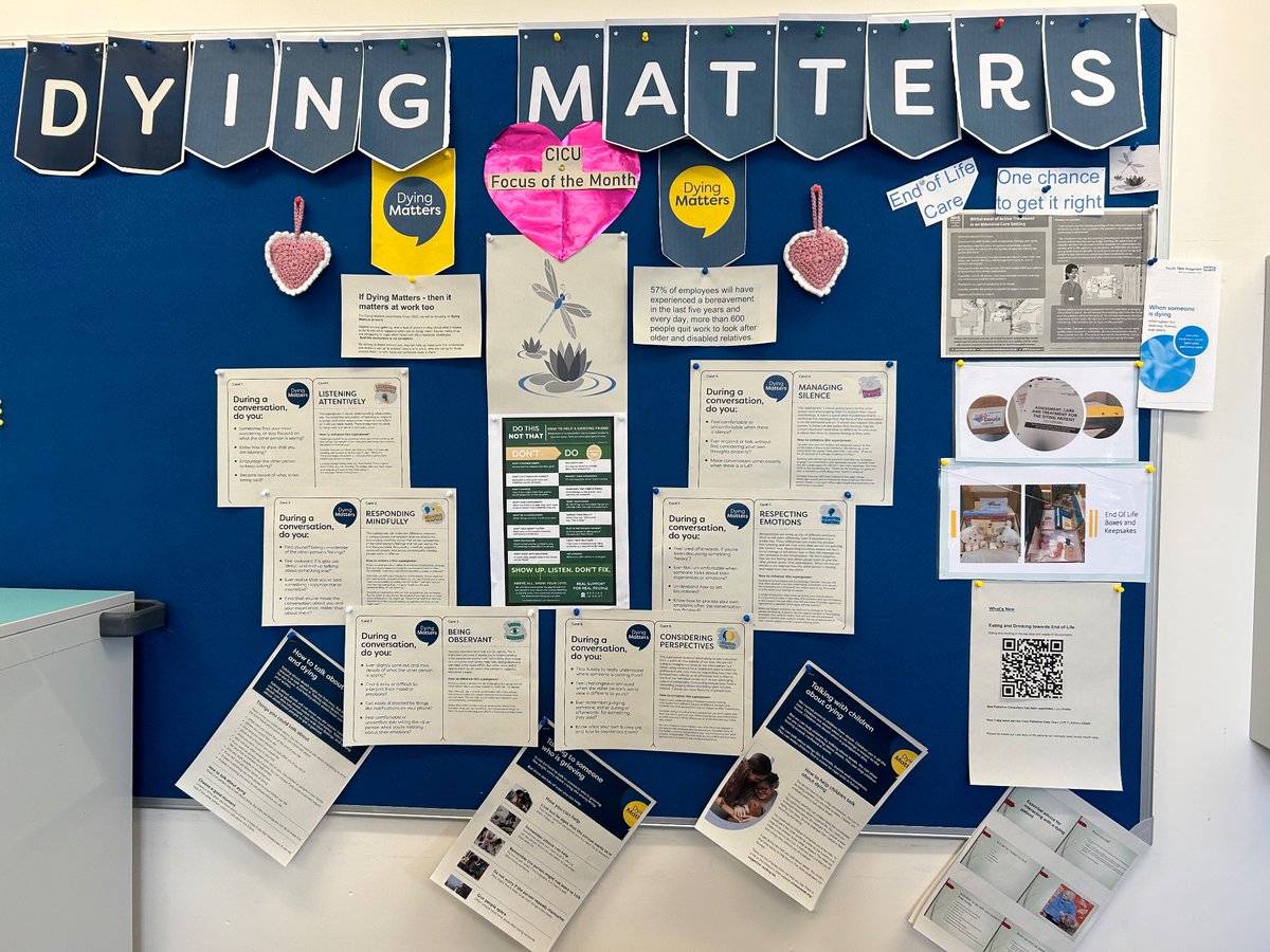 Focus of the month board. During May, it is palliative/EOL care with special focus on dying matters awareness week campaign for dying matters at work
#DyingMattersAwarenessWeek 
#DyingMattersAtWork 
@mazria1973 <a href="/SouthTees/">South Tees Hospitals</a> <a href="/magsaratti/">Marieann Dillon</a> <a href="/SusanHegarty8/">Susan Hegarty</a> <a href="/KellyBowes3/">Kelly Bowes</a>