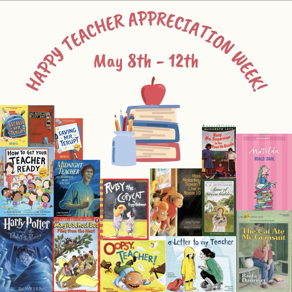 Happy Teachers Appreciation Week!🍎✏️ This week, we are recognizing and celebrating all our teachers. Make sure your favorite teachers know how much you appreciate them! #BookLove