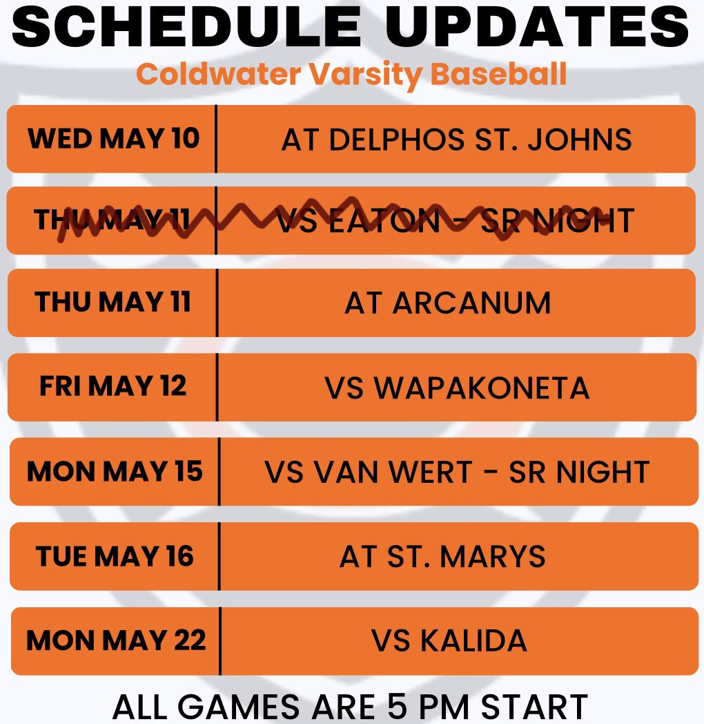 ColdwaterBB's tweet photo. An update on the rest of our regular season schedule. Subject to change, as always. #GETIT23 https://t.co/WfCCI8mSra