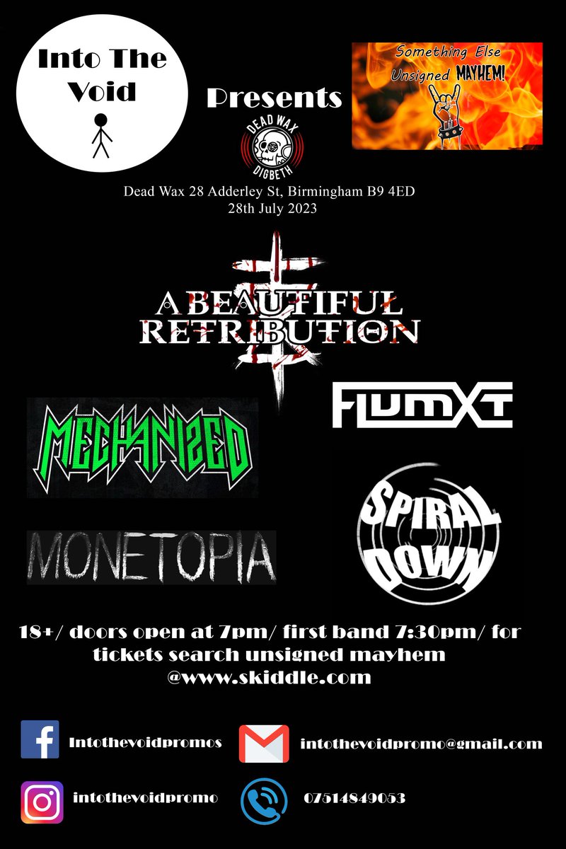 RoomForMoreRec1's tweet photo. It gives me great pleasure to announce unsigned Mayhems first gig. 28th July 2023 @DeadWaxDigbeth , tickets go on sale 9th May at 9am. https://t.co/nc1mc0sBNv

@MechanizedUK
@ABRBandOfficial #Monetopia #FlumXT #spiraldown #unsignedmayhem #metal #thrashmetal #hardcore #grunge https://t.co/EG9Bc1MqNb