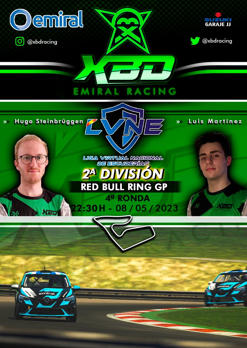 CARRERA🏁

Empieza el lunes con una buena dosis de emoción en la LVNE de <a href="/DriversparadeCb/">Drivers Parade Club</a> 🔥 
Hoy tendremos en pista a <a href="/luismacayt/">luismartinez8</a> y <a href="/Hugo_Stein1/">Hugo Stein</a> que irán a por todas, asegurado.
¡Queremos desearos muchísima suerte ahí fuera!🫡

🎙️twitch.tv/advncesic

#greenpower #goxbd💚💚💚