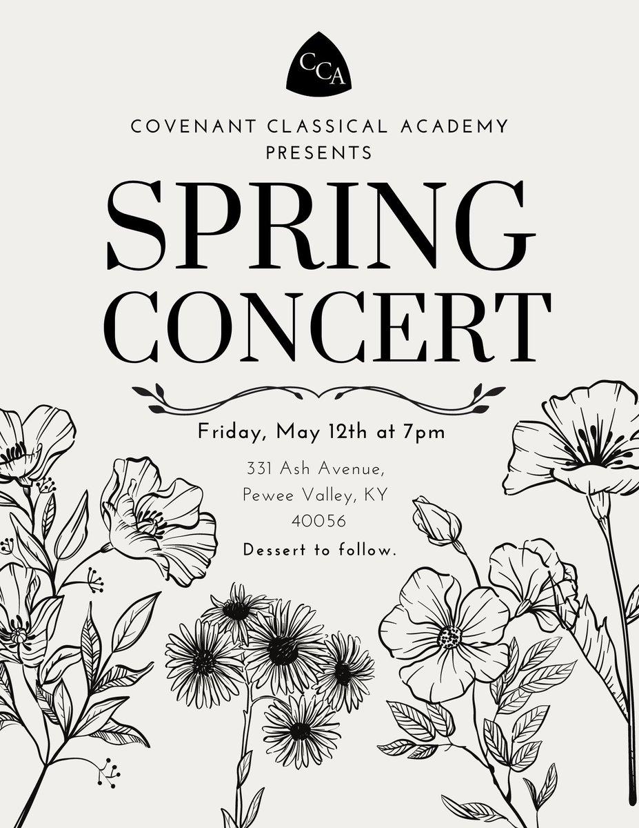 Join us THIS Friday for CCA's Spring Concert! Our students have been working so hard on their songs and scripture readings. We are excited to celebrate their accomplishments and dwell on sweet truths through this program!

This event is open to all friends &amp; family!