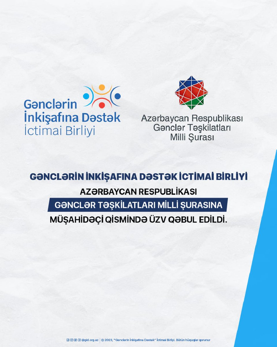 gid_org's tweet photo. “Heydər Əliyev İli” çərçivəsində Azərbaycan Respublikası Gənclər Təşkilatları Milli Şurası üzvlərinin növbəti Məclisi gənclər paytaxtı Mingəçevirdə keçirilmişdir.

Tədbirdə keçirlən səsvermədə  Gənclərin İnkişafına Dəstək İctimai Birliyi, assosiativ statusda üzvlüyə qəbul olunub. https://t.co/qdboBUUbrv