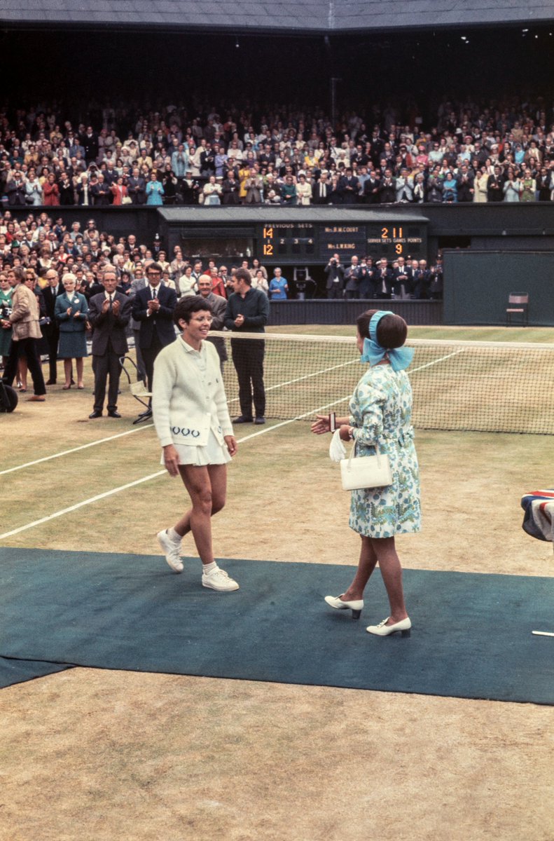 WimbledonMuseum's tweet photo. A special #RoyalEdition of #MichaelColeMonday today! #PrinceCharles in 1970, Andre Agassi with the Duke and Duchess of Kent in 1992, The Queen and Virginia Wade in 1953, Princes Margaret and Billie Jean King in 1970. https://t.co/07FHBI2jI2