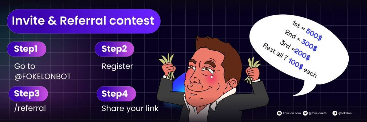 FokelonETH's tweet photo. Time to earn 🔥
Each person that joins with your link will automatically grant you points. These points are like #gold as they will become tokens for #AIRDROP
Head to https://t.co/5XCFMCiR8y and start the process. 

#FOKELON $FKLN next 100X https://t.co/a7Wjn7sX7r