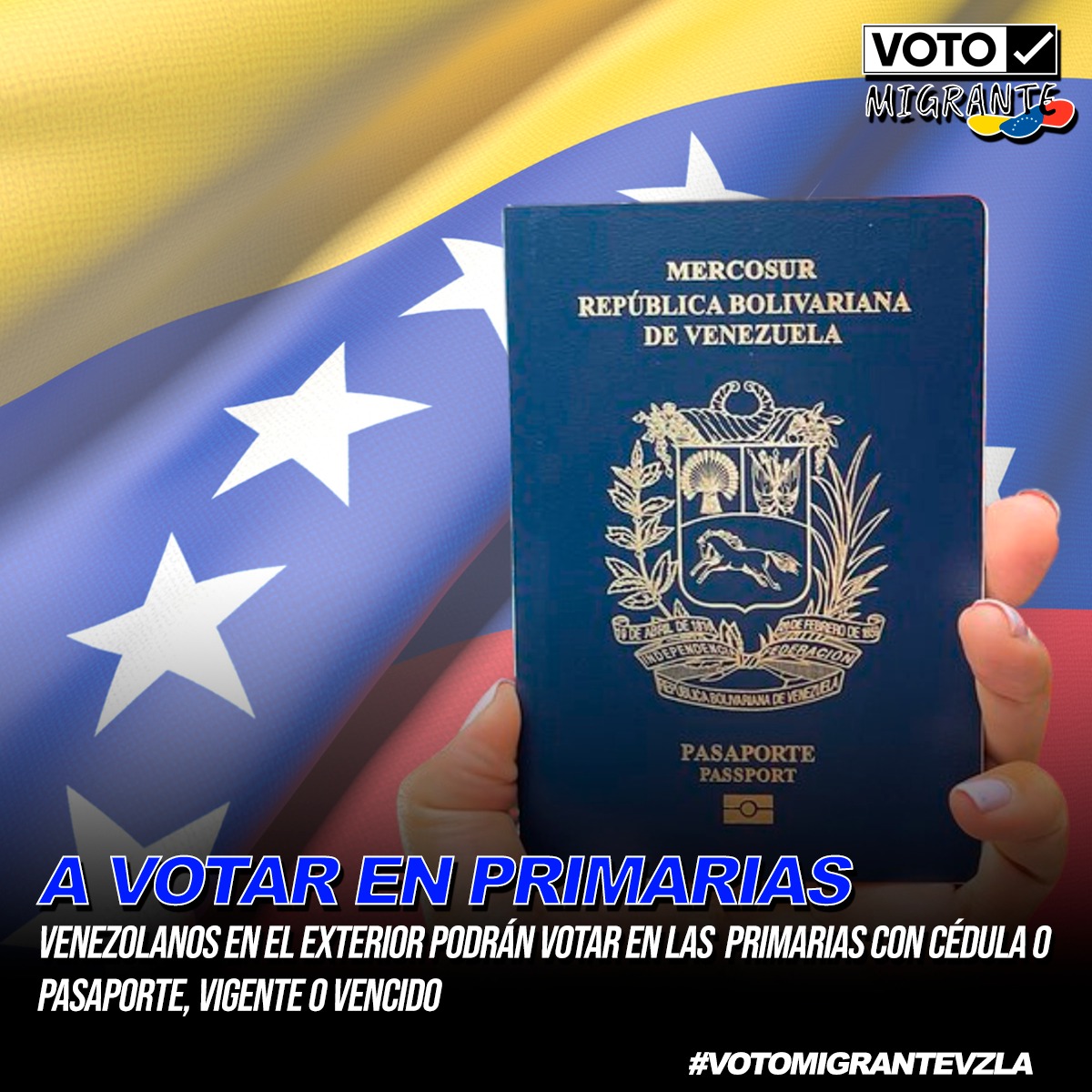 ¡VENEZOLANO EN EL EXTRANJERO SI PODRÁS VOTAR EN LAS PRIMARIAS DEL 22 DE OCTUBRE!

Ya se ha publicado el reglamento para la participación de los venezolanos en el exterior, todos los detalles dando click aquí 🫵🏻

bit.ly/3VLio1g

#VotoMigranteVzla #Primarias2023