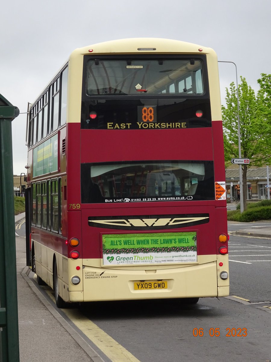 Shaun__92's tweet photo. East Yorkshire - 759 - Volvo B9TL - Wright Eclipse Gemini 2 - YX09 GWD on Service 88 Rawcliffe Bridge to Goole #eastyorkshirebuses #emys #goaheadeastyorkshire #oldlivery #rawcliffebridge #goole #volvob9tl #wrighteclipsegemini2 @EYBuses #saturday #6th #may #2023 https://t.co/qj3sgfRX51