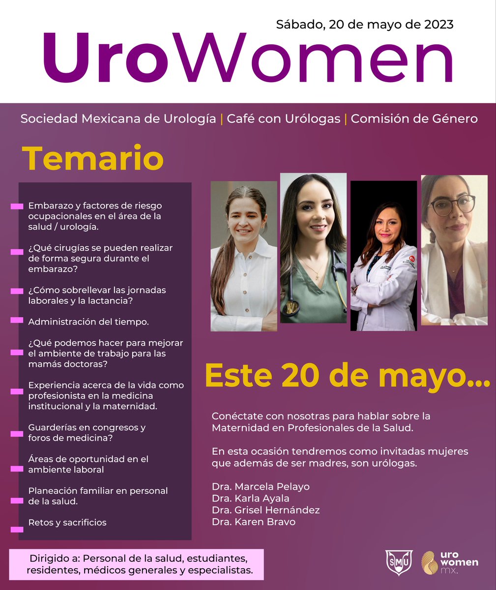 ¿Mamá? 🤔 ¿Médico? 😍 ¿¿Uróloga?? 🤩
¡Prepárate para una plática especial donde hablaremos sobre la maternidad en profesionales de la Salud! 👩🏻‍⚕️
No te pierdas nuestro LIVE con motivo del 10 de mayo. 
¡Festejando a las mamás urólogas!

📆 20 de Mayo
⏰ 9:00 AM 

#SMU #SMU2023