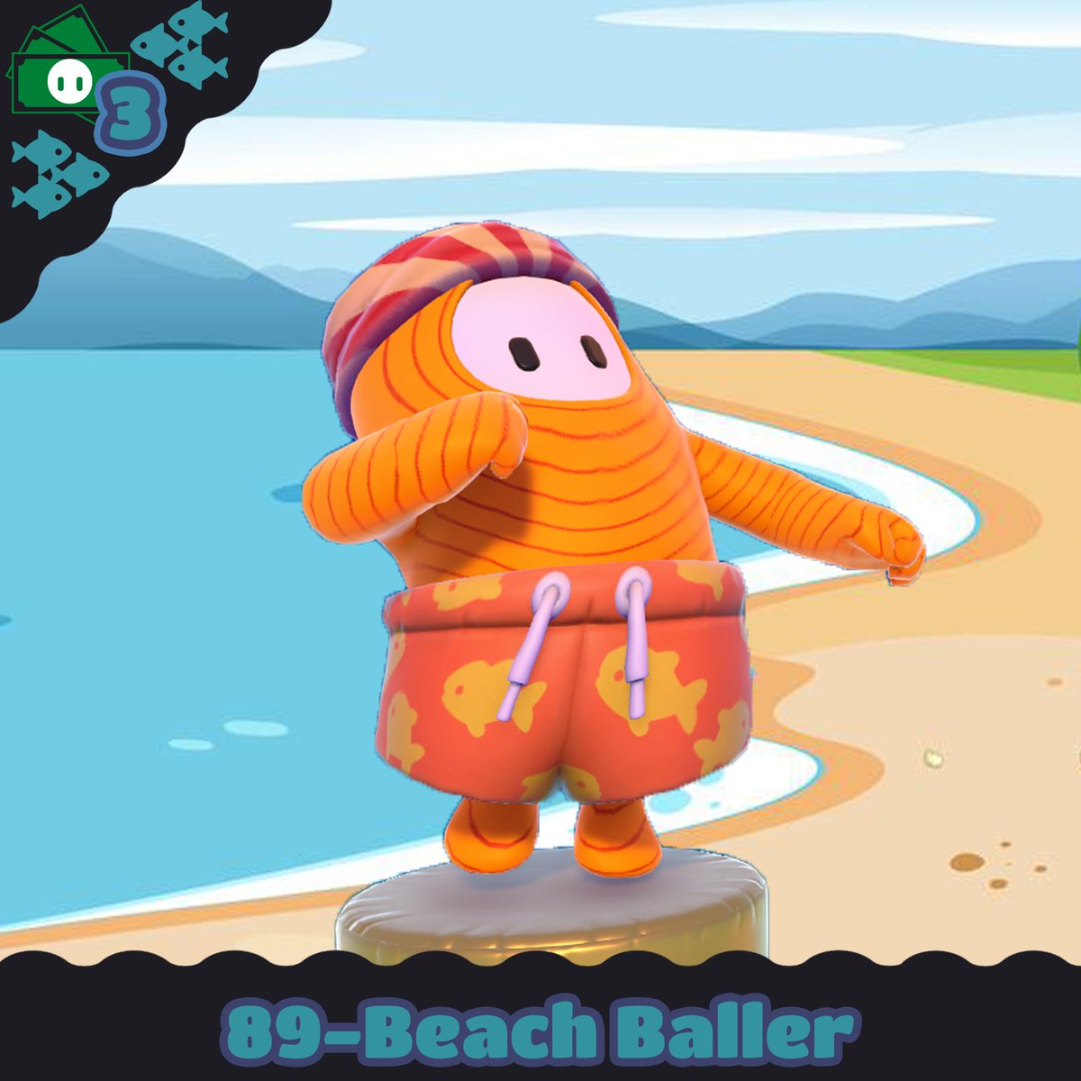 Bean on a Budget-Season 3!🐟
Episode 89- Beach Baller! 
Items:
Candy Beandanna- Free! (S3 pass)
Pike (Lower)- Free! (Hex-a-thon Games! Version 2 Live Event)
Peach Punch color- 1000 kudos 
Hypnorings pattern- Free! (S2 pass)