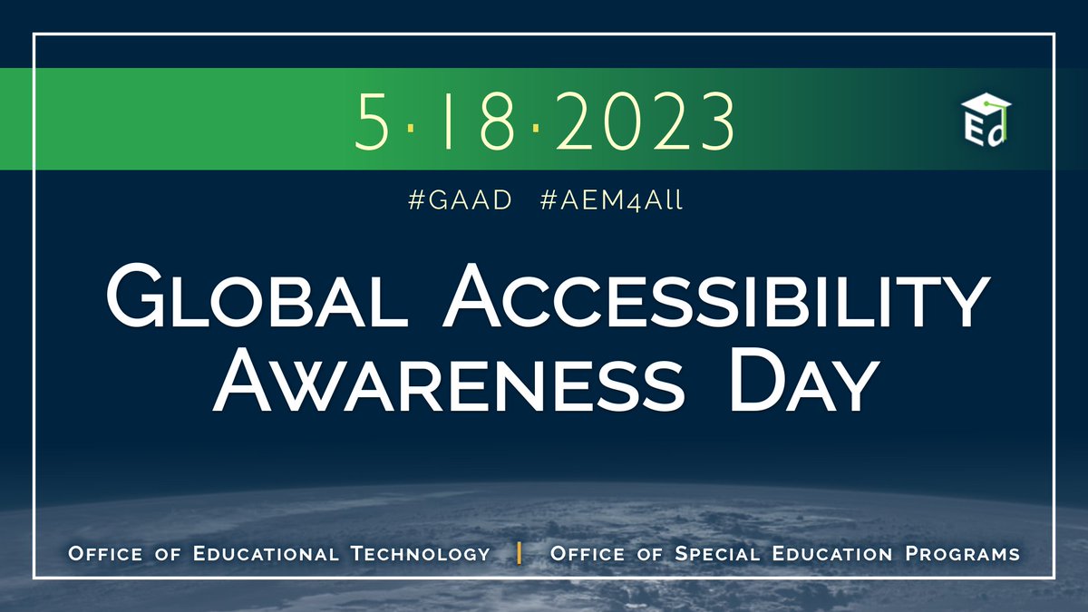 Happy Global Accessibility Awareness Day! 
OET and @ED_Sped_Rehab have partnered to spotlight examples of accessibility resources. 
Check them out here! #GAAD #AEM4all

OET blog: medium.com/@OfficeofEdTec…
OSERS blog: sites.ed.gov/osers/2023/05/…