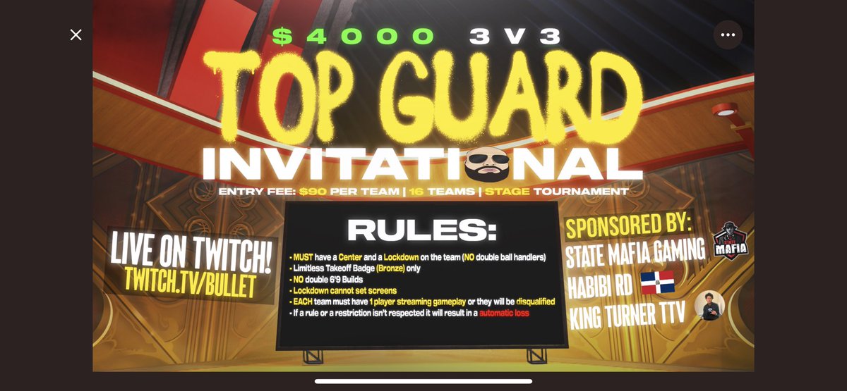 Dont miss the action this Friday 7PM 16 Teams (including myself) will be competing for $4000 as this is my biggest tourney ive ever hosted… Once again HUGE SHOUTOUT to our goat SPONSORS @KingTurner__ <a href="/Statemafia23/">State Mafia Gaming</a> <a href="/Habibird809/">near You</a> 🔥🔥🔥