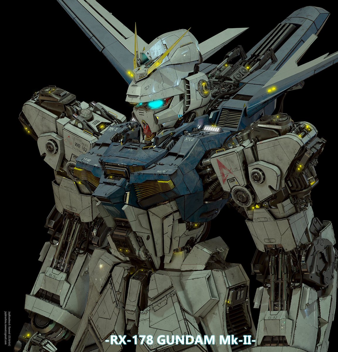 Gundam - Combat Mobile Suit - Custom Build RX-178-2
It was modeled in Autodesk Maya and Pixologic Zbrush. Allegorithmic Substance Painter Autodesk Mudbox and 
Adobe Photoshop for texturing. Rendered in vray(Maya). 
By Jaykrushna Rawool
(3D Modeler at Double Negative)
.
Source:…
