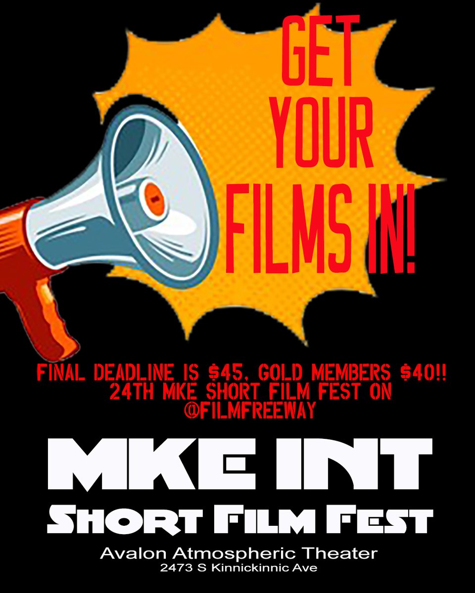 MKEshortfest's tweet photo. Final deadline 5/15! Find us on
@FilmFreeway
https://t.co/ejD63fclo2…
… #filmfestival #shortfilms #filmtwitter #msff23 #film #filmmaking #indiefilmmaker #diversity #festival #filmfest #shortfilms #femalefilmmakers #filmmakersofcolor #submityourwork https://t.co/zLmyQIDlmH