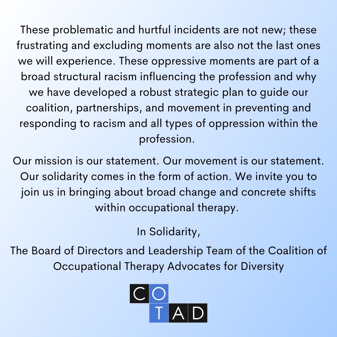 To our COTAD Community: