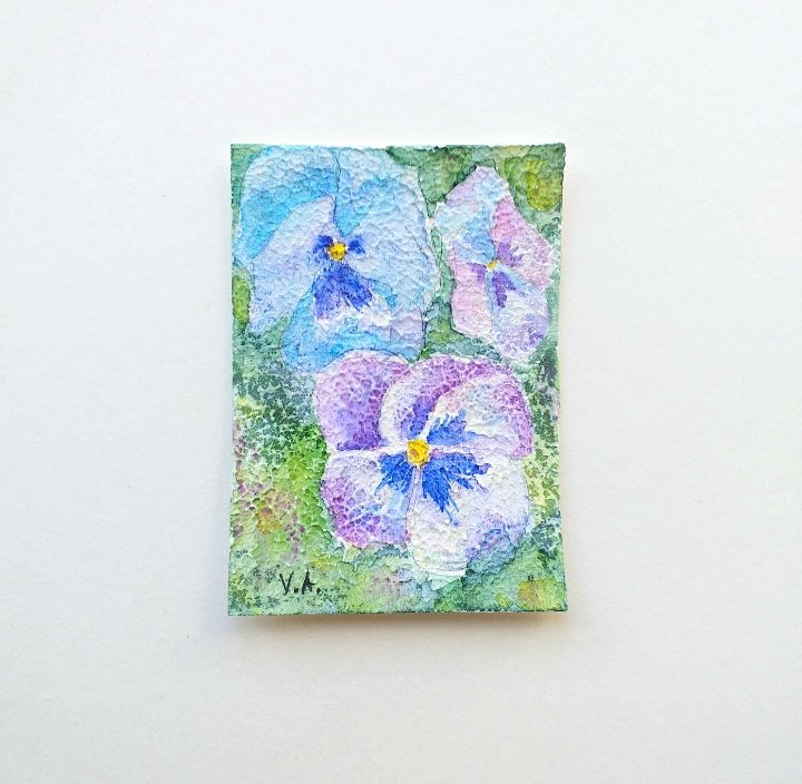 Artist trading card with watercolor pansies 
#artisttradingcards #aceo #atc #etsy #EtsySocial #etsyfinds #etsyseller