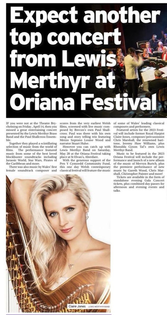 clairejones85's tweet photo. I am delighted to perform at the
#OrianaFestival on 20 May @st_elvans Church, Aberdare. I will be performing with @composermarshall as @deuosofficial, rendering a mix
of contemporary, Welsh, classical music and performing with the formidable @lewismerthyrband. https://t.co/dANbnhqCWV