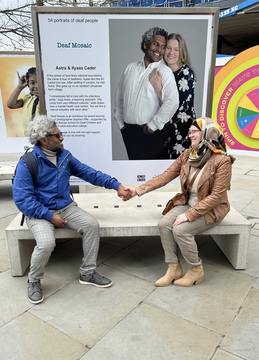 stephen_iliffe's tweet photo. @DeafMosaic  The power of love crosses national boundaries. The same is true of deafness. Astra and Ilyaas Cader pose by their portrait at the Kings Cross Deaf Mosaic exhibition. @kingscrossN1C #Diversity #DeafAwarenessWeek #deaf https://t.co/yYYVoXw5jU