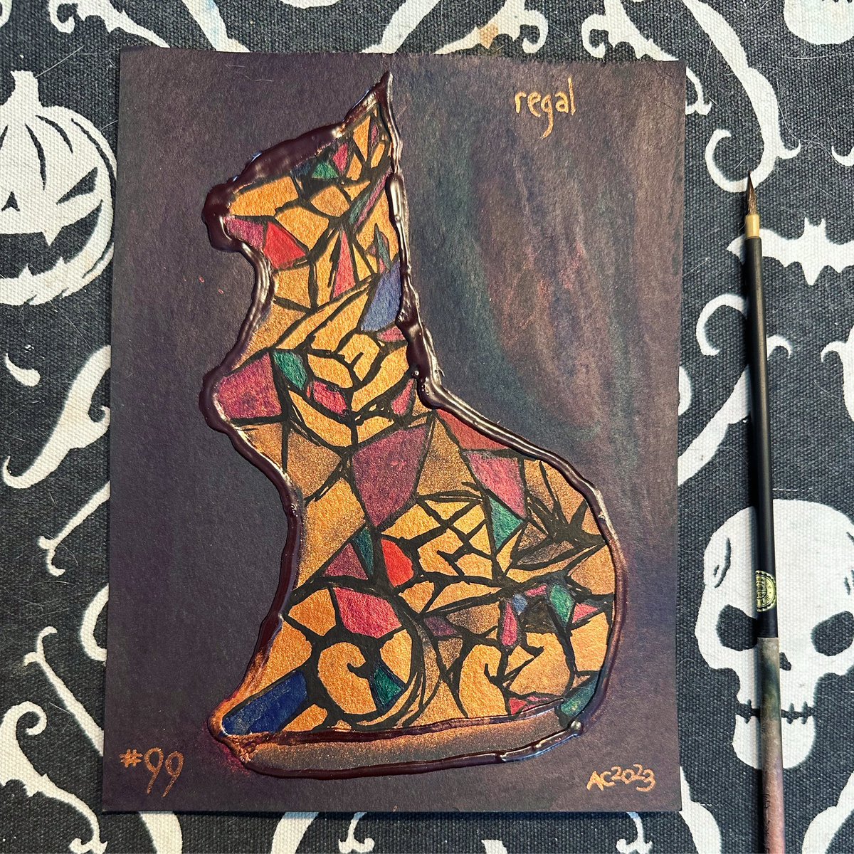amysnotdeadyet's tweet photo. #100cats no.99 -- the second to last!! -- is a gorgeously regal silhouette in copper and purple ๐งก๐ https://t.co/hhBFlxnjaj