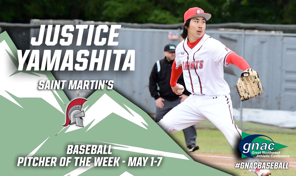 GNAC Sports (@gnacsports) on Twitter photo Congrats to Justice Yamashita of <a href="/SMUSaints/">Saint Martin's Saints</a>, the #GNACBaseball Pitcher of the Week!
bit.ly/3nFLliu Congrats to Justice Yamashita of <a href="/SMUSaints/">Saint Martin's Saints</a>, the #GNACBaseball Pitcher of the Week!
bit.ly/3nFLliu