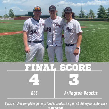 DCCBaseball2010's tweet photo. 🔥⚾️Crusaders win 4-3⚾️🔥
Bryce Garza throws a complete game! 
Joel Stone goes 2-3 with a 💣 and a clutch double that lead to the winning run! 
Tobin Jones walks the game off with a bunt! 

Crusaders next game is Tuesday at 11:30 https://t.co/5C1xjWBs5v