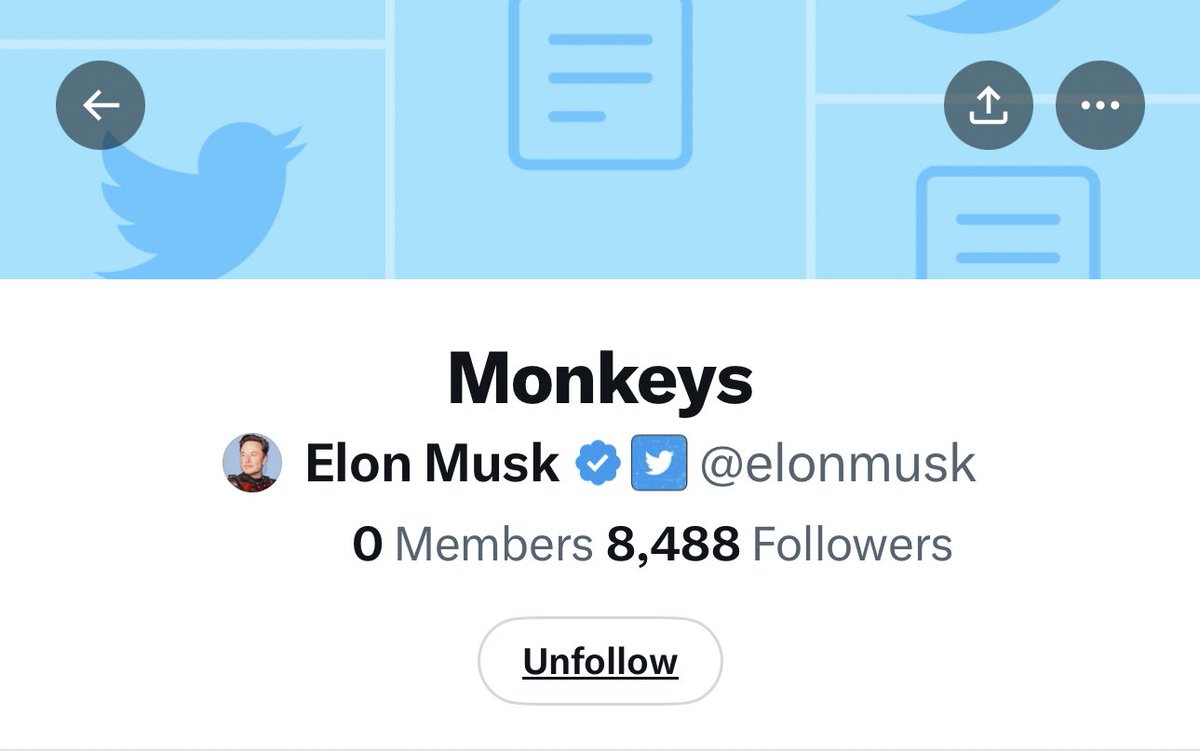 cb_doge's tweet photo. Fun Fact: Elon Musk has a list called "Monkeys" on Twitter. 🐒 https://t.co/JQET5AdTR0