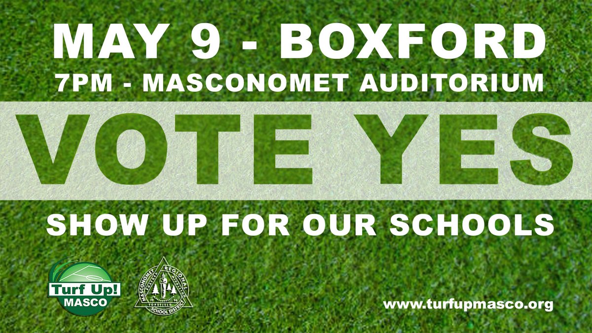 ✅ BOXFORD TOWN VOTE ✅- TUESDAY MAY 9 - 7PM MASCO AUDITORIUM - we need everyone to support using the Free Cash on a Warrant Article to pay for the Design, Permitting &amp; Engineering so we can MOVE FORWARD with a plan for the Masco Fields. SHOW UP AND VOTE! ✅ Please share.