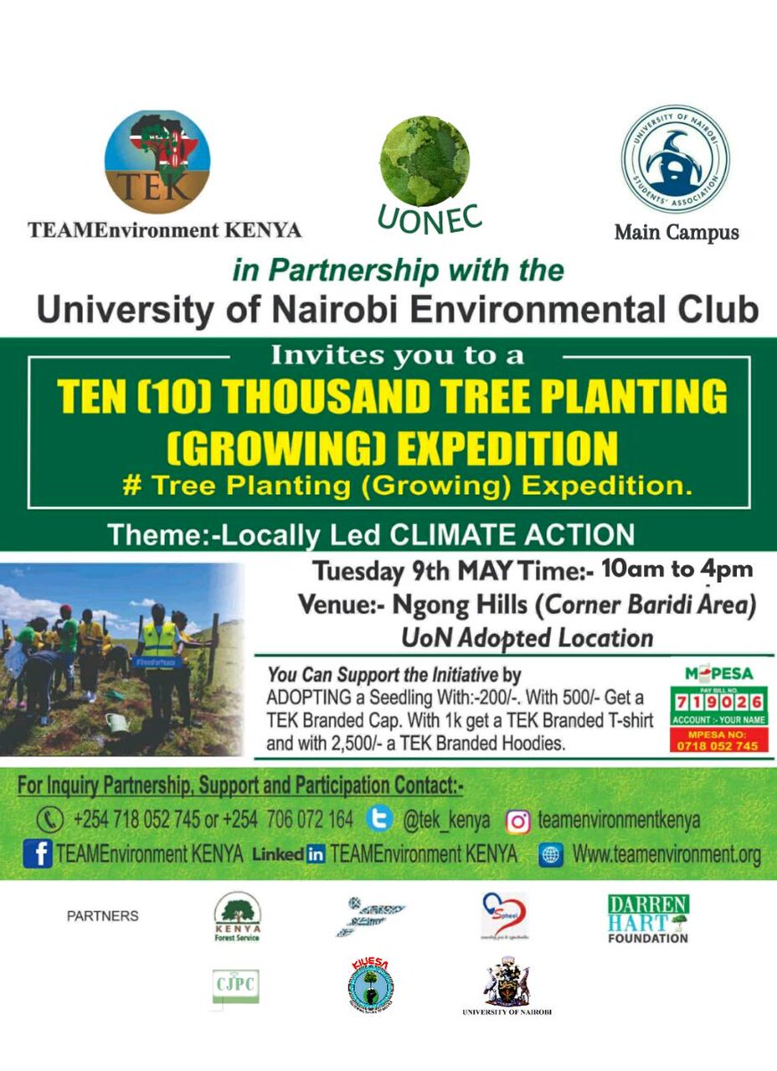 Twende Ngong tufanye ile kitu...🎄
#KIUESAJazaMitiCampaign

University of Nairobi <a href="/uonbi/">University of Nairobi</a> Environmental Club presents end semester tree planting #iNairobi

 #ClimateAction #JazaMiti
<a href="/tek_kenya/">TEAMEnvironmentKENYA</a> #ActOnClimate #DarrenHartFoundation
#ClimateJustice <a href="/Environment_Ke/">Ministry of Environment, Climate Change & Forestry</a>