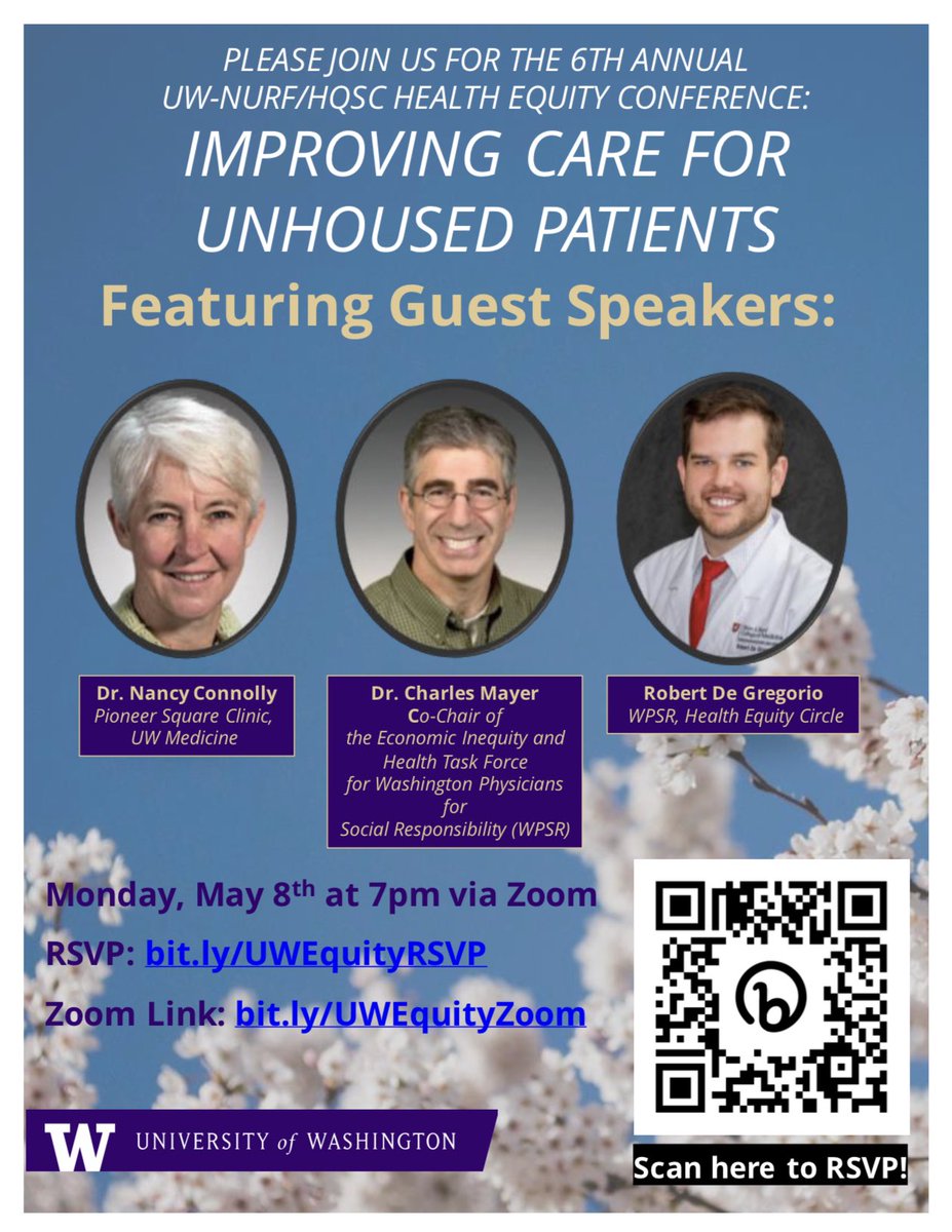 UW_NURF's tweet photo. Please join us for the HQSC/UWNURF Health Equity Conference
Topic:  Improving Care for the Unhoused Patient
Featuring Guest Speakers: Dr. Nancy Connolly, Dr. Charles Mayer and Robert De Gregorio
Date/Time: May 8 7:00 PM PDT https://t.co/HnvvP2di3N