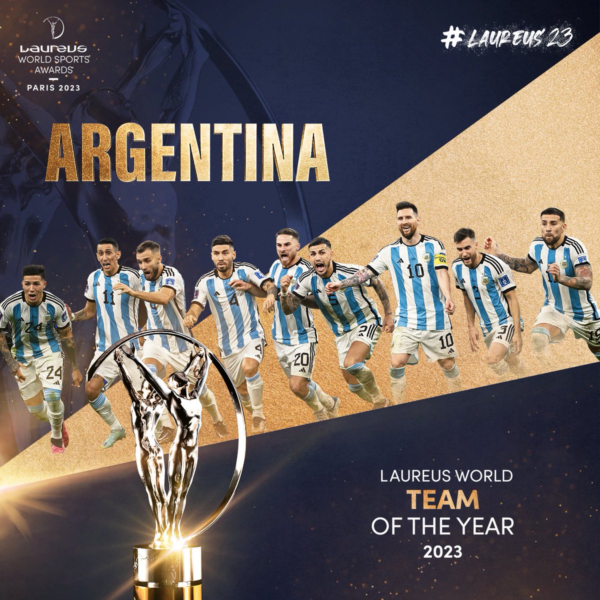 الأرجنتين بطل العالم ينال جائزة أفضل فريق في العالم ضمن حفل جوائز لوريوس 
#Argentina 
#campeonedelmundo