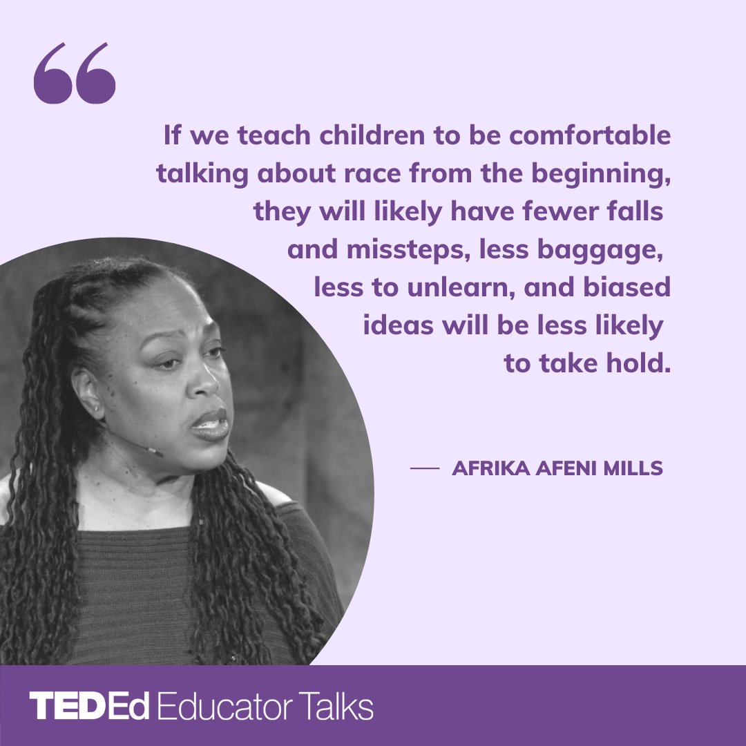 TED_ED's tweet photo. Having conversations about race can be hard — but engaging students in these discussions is necessary to expand their thinking and help them develop communication skills.

Educator Afrika Afeni Mills shares 4 ways to have healthy conversations about race: https://t.co/X7urztRRia https://t.co/XBpzmPDelh