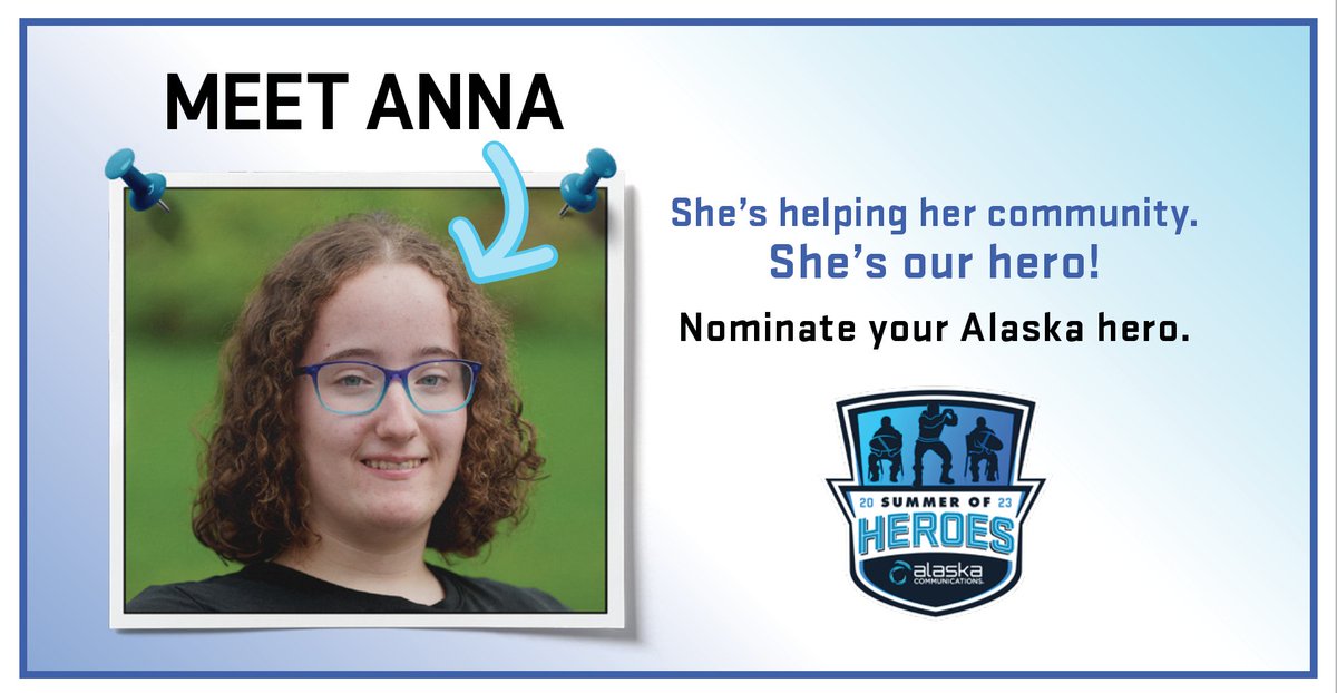 AlaskaComm's tweet photo. Anna is our hero. She's proving that equality in opportunities opens a world of possibilities. Know a youth like Anna? Show them how much you appreciate them. Nominate them to be a youth hero. They could win a $2,000 scholarship. Details: https://t.co/4ewbq6MeCN #SummerofHeroes https://t.co/RR0tQMg6h2