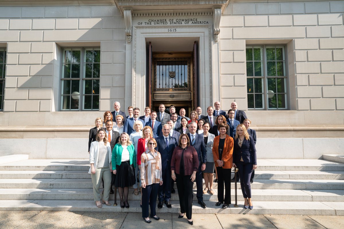 USCC_Europe's tweet photo. Delighted to welcome the CEOs and Executive Directors from 26 AmChams across Europe led by AmChams in Europe Chair @AmChamEU_SDA (@AmChamEU) &amp; Vice Chair @avodnik (@AmChamSlovenia) to the @USChamber this morning. https://t.co/xFPbBNE6IT
