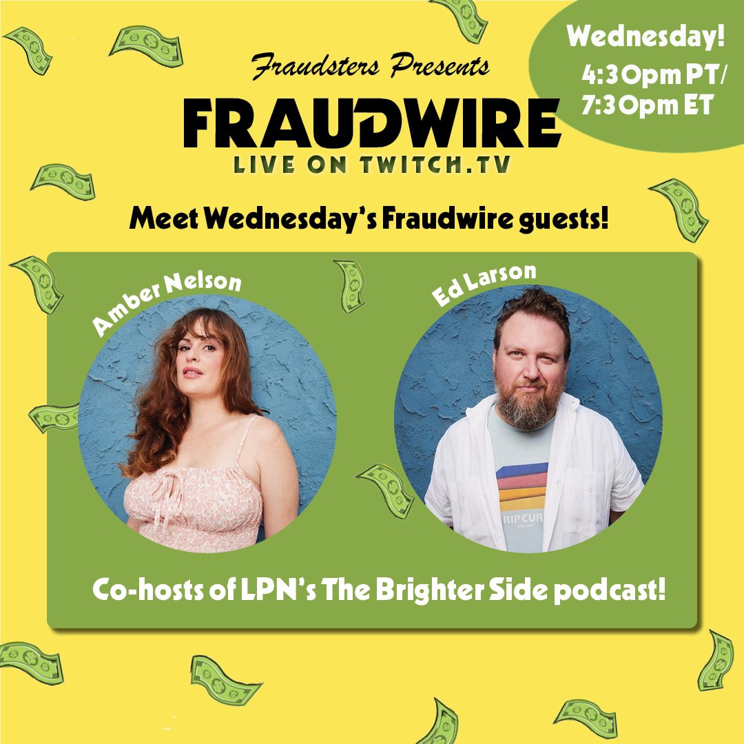 fraudstersLPN's tweet photo. Come hang out with us this Wednesday on Twitch for another Fraudwire! We'll have special guests, @AmberSmelson and @Eddietunes_ of @BrighterSideLPN on the show to talk the latest headlines in fraud news with the whole crew 😈 

@seenanow @arielleaty #fraudsters #liveshow #twitch https://t.co/Es496AYFX8