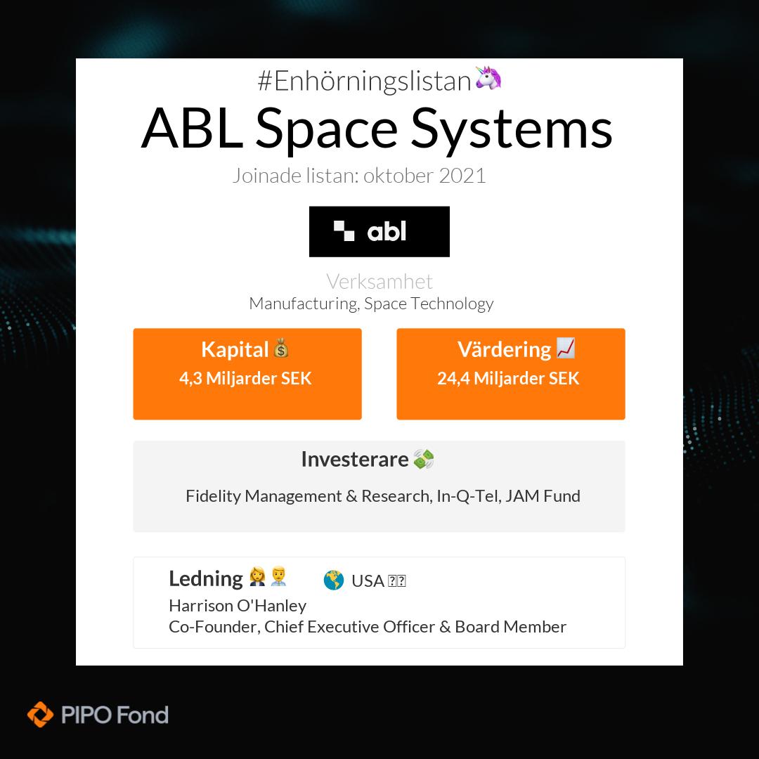 ABL Space Systems kommer från USA 🇺🇸. De värderades till 24,4 Miljarder SEK i senaste rundan och har totalt rest 4,3 Miljarder SEK. #Enhörningslistan🦄