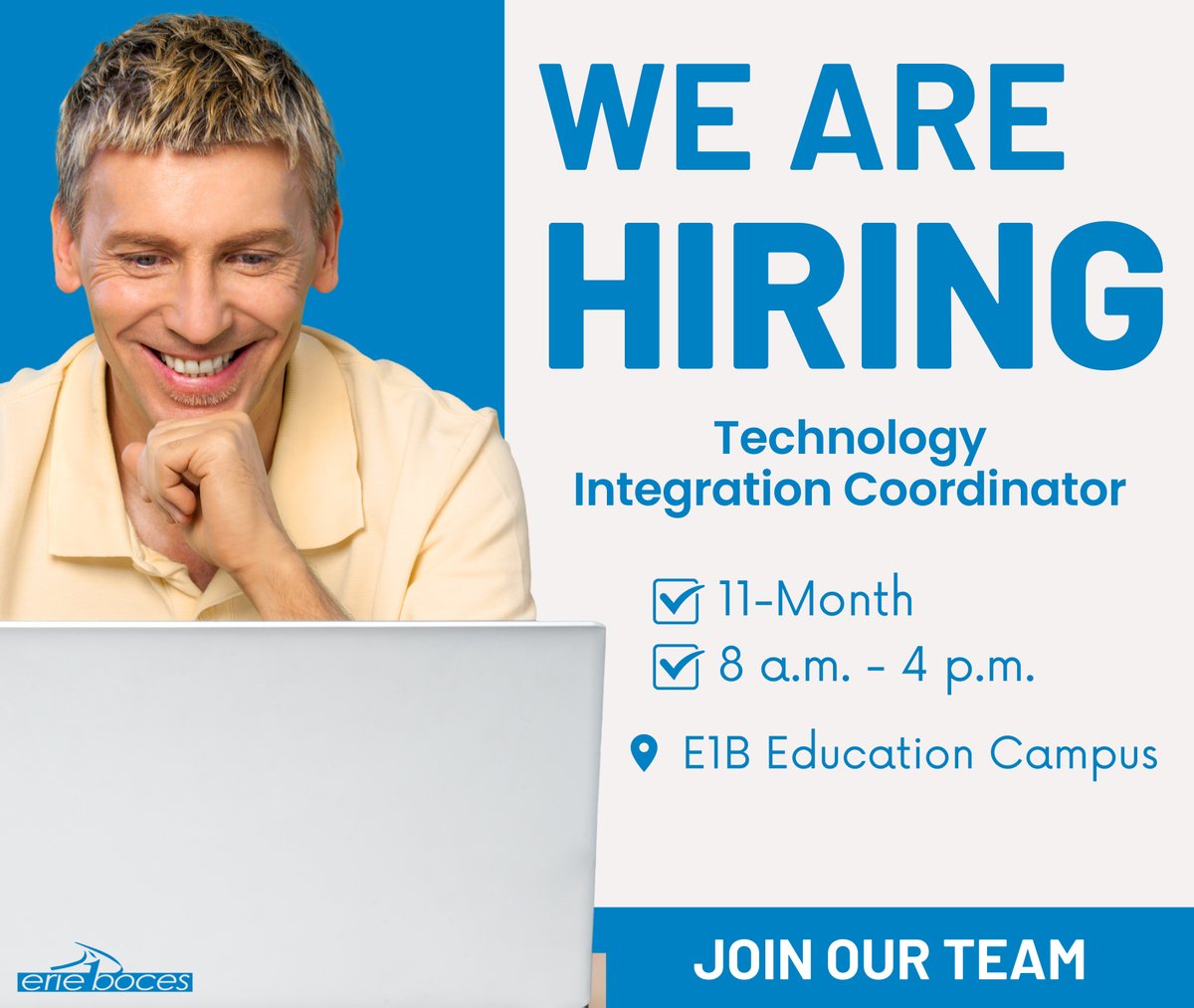 Do you like teaching and technology? We are looking to hire a Technology Integration Coordinator. Application due by May 14th. Apply at: e1boces.recruitfront.com/JobPosting?JID…