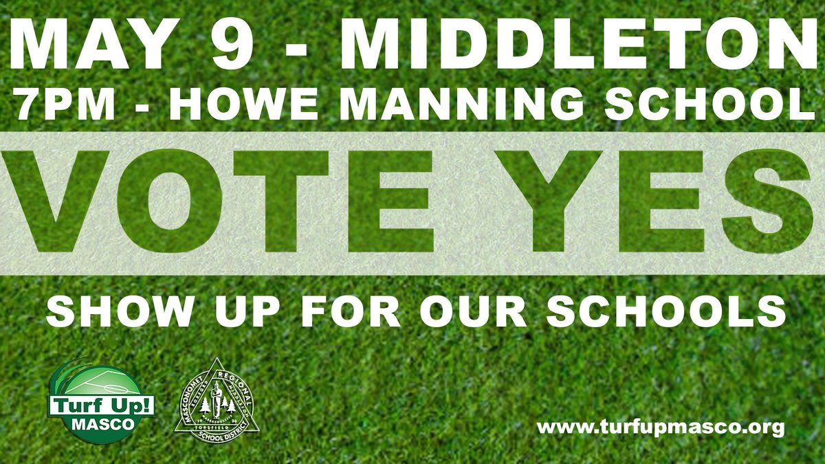 ✅ MIDDLETON TOWN VOTE ✅- TUESDAY MAY 9 - 7PM HOWE MANNING SCHOOL - we need everyone to support using the Free Cash on a Warrant Article to pay for the Design, Permitting &amp; Engineering so we can MOVE FORWARD with a plan for the Masco Fields. SHOW UP AND VOTE! ✅