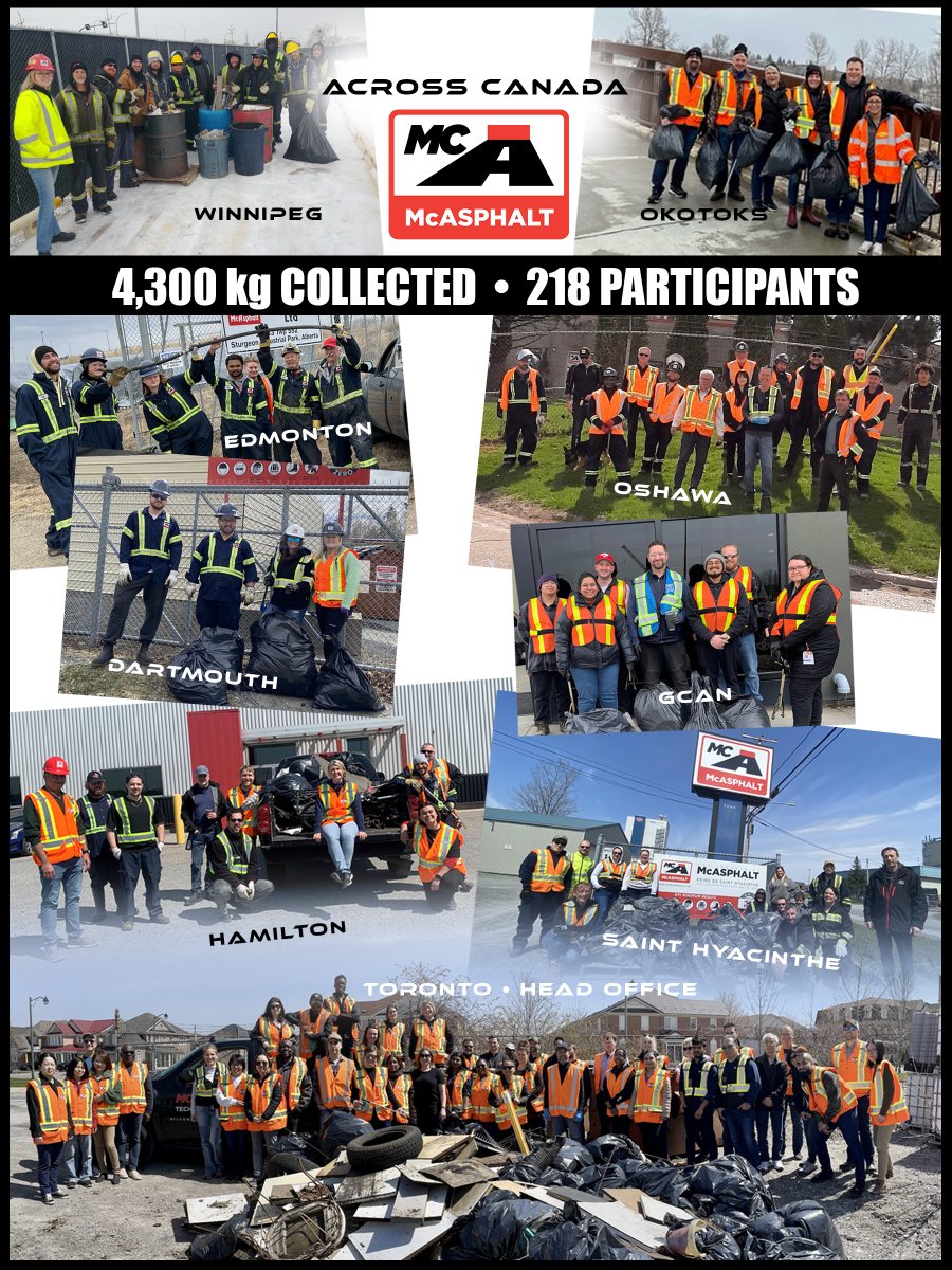 Earth Day - 2023 Snow, rain, or shine – Across the country, the 2nd year of celebrating Earth Day was a great success.  218 participants took to the streets to collect a total of 4,300 kg (9,479.87 lbs) of garbage. Well done McAsphalt! #earthday2023 #mcasphalt