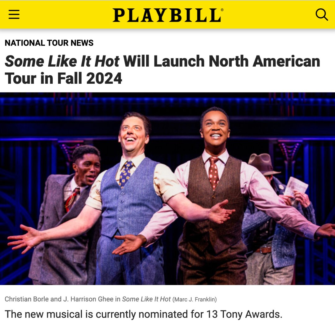 We gotta riff! We gotta jam! We gotta go…ON TOUR! 🚋 We are thrilled to announce the most nominated show of the year will launch a North American Tour in Fall 2024. More details to come. Sign up to be the first to know: bit.ly/44Go945. #SomeLikeItHotMusical