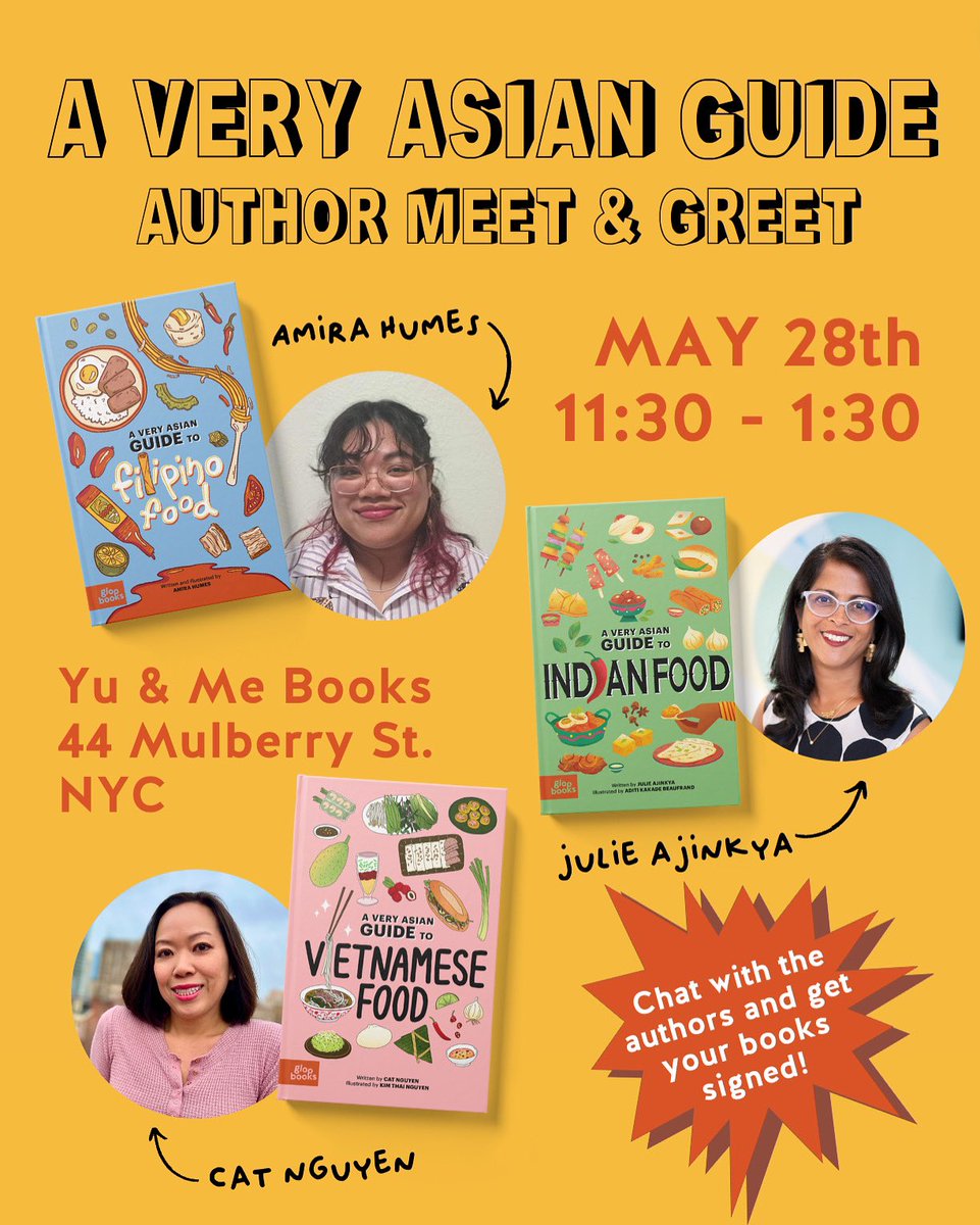 NYC!! We’re so excited to announce that @yuandmebooks, the first woman and Asian American owned bookstore in NYC, will be hosting the *amazing* authors of A Very Asian Guide to Filipino Food, Indian Food and Vietnamese Food for the books’ launch on May 28th from 11:30 to 1:30!!