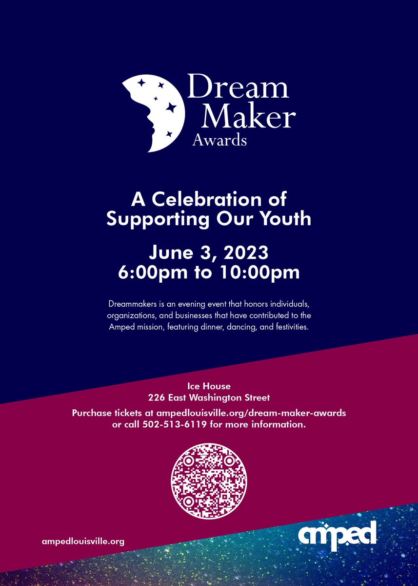 🚨PLEASE SHARE
It’s time for the Dream Maker Awards Dinner! Come celebrate with AMPED! We’ve come a long way from Flaget!!!! Scan the QR Code for tickets! Sponsorships are available! ampedlouisville.org #ampedlife #VillageMoves