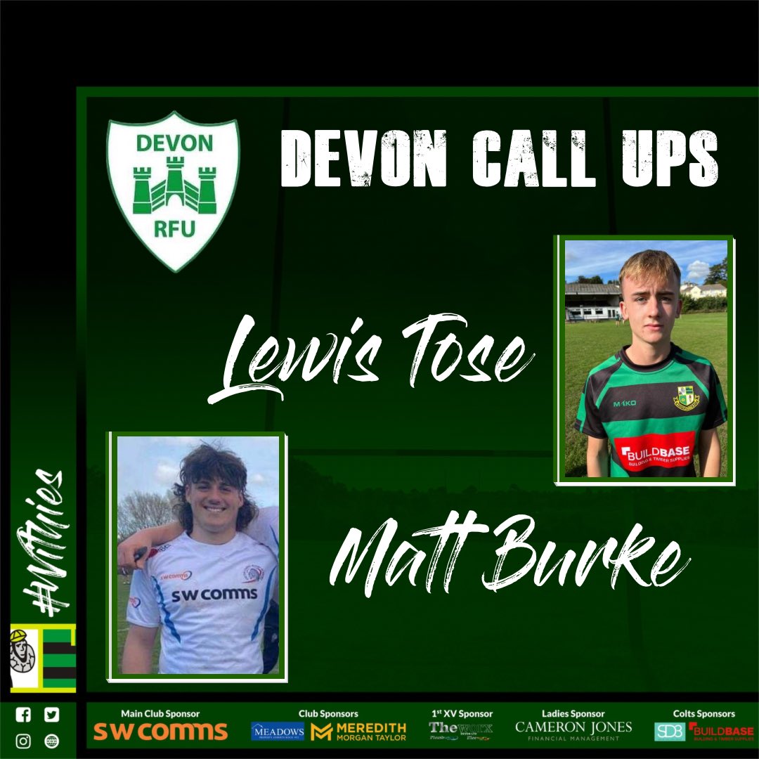 Congratulations to Withies’ Lewis Tose & Matt Burke who have both been successful in this weekend’s Devon U17s trials and have been selected for the squad. 
Well done lads! 

#Withies #UpTheWithy #GreenAndBlack #DevonRugby #FutureStars