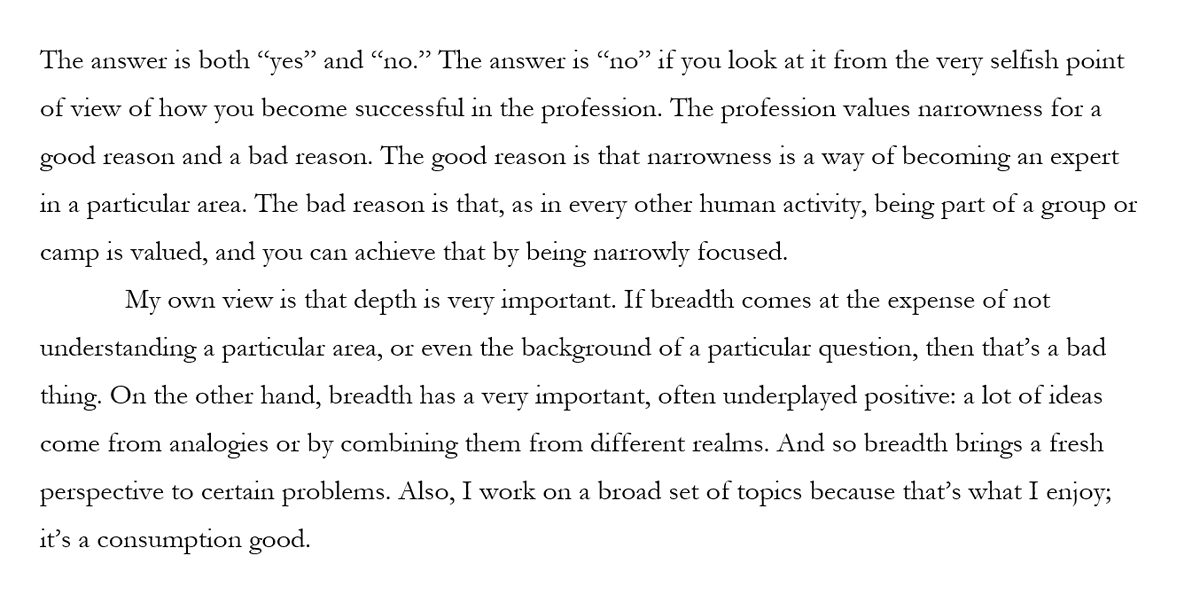 Daron Acemoğlu on whether it is important to have broad research interests: