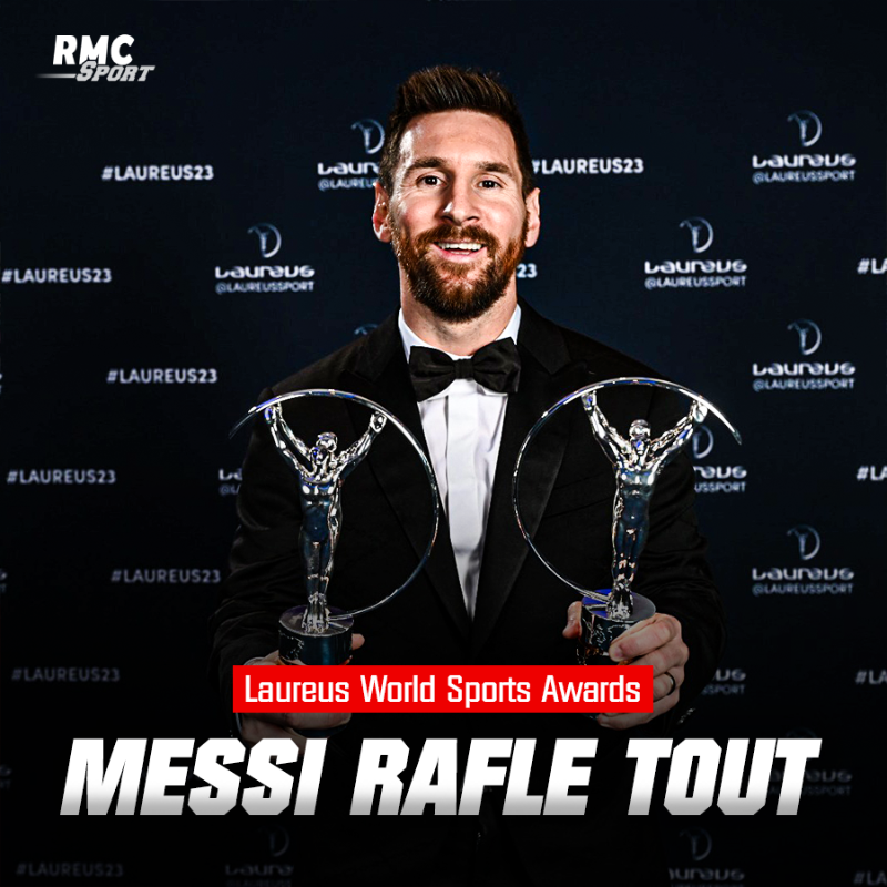 RMCsport's tweet photo. 🏅 Sportif de l'année, équipe de l'année avec l'Argentine : Lionel Messi devient le premier athlète à remporter deux prix lors d'une même édition des trophées Laureus.