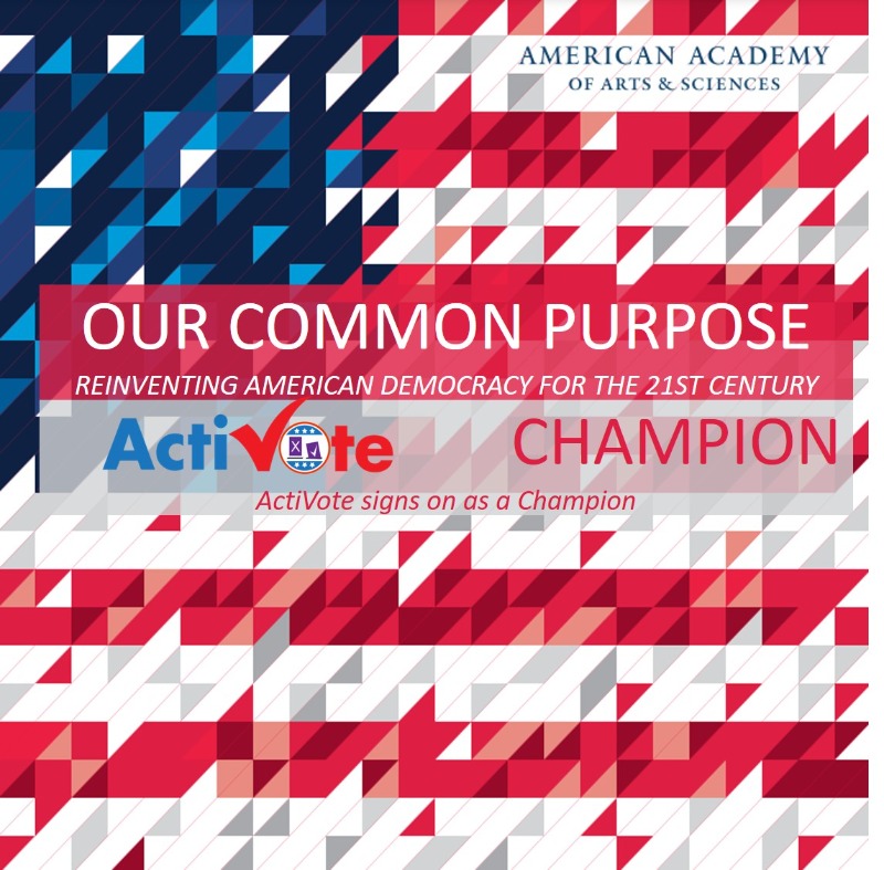 ActiVote (@activoteus) on Twitter photo We are excited to sign on as a CHAMPION to <a href="/OCP_Amacad/">Our Common Purpose</a>. This report on reinventing American Democracy is a stellar read for all of the civics geeks out there!
Thanks <a href="/americanacad/">American Academy of Arts & Sciences</a> for the Commission on the Practice of Democratic Citizenship. We are excited to sign on as a CHAMPION to <a href="/OCP_Amacad/">Our Common Purpose</a>. This report on reinventing American Democracy is a stellar read for all of the civics geeks out there!
Thanks <a href="/americanacad/">American Academy of Arts & Sciences</a> for the Commission on the Practice of Democratic Citizenship.