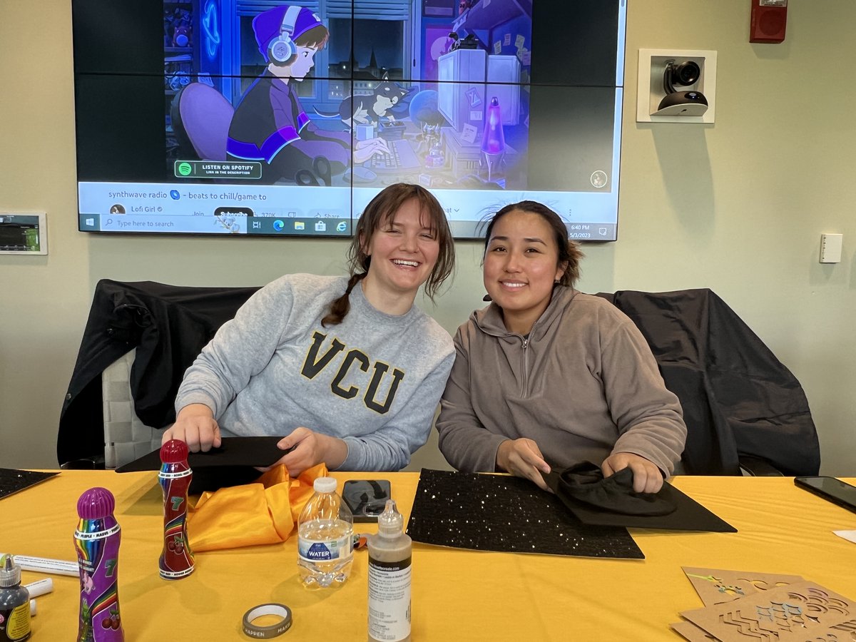 VCUSocialWork's tweet photo. #VCUSSW Commencement is 4 days away! Last week grads decorated their mortarboards at our Caps &amp; Cookies event. Our favorite: “I am done with the BS…W.” 😅 🎓 Event details, including live stream, at https://t.co/BiD8T4k40E. #VCUSSW2023  #VCU2023 #VCUGrad https://t.co/BBM9REbaQg