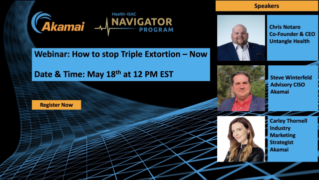 Yanivzadok's tweet photo. Don't miss out on learning the most effective ways to stop a #TripleExtortion threat from impacting your healthcare organization. @Akamai #cybersecurity https://t.co/c48p7nSCQI https://t.co/4QGSfcxTs6