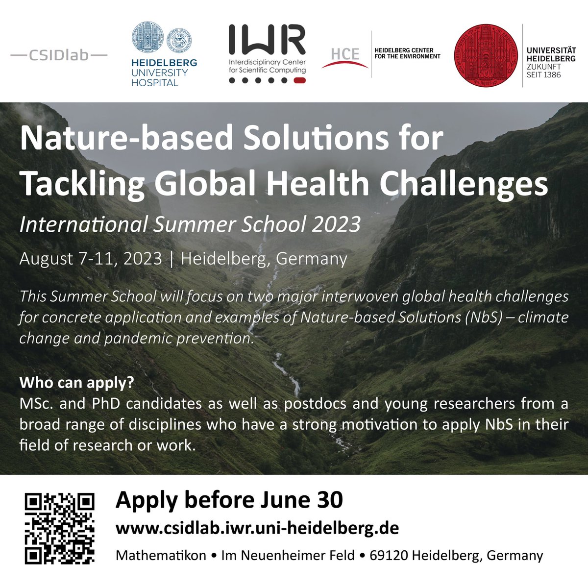 Are you a MSc or PhD student interested in applying #NbS in your field? Come join our #SummerSchool at @UniHeidelberg in August! Apply here ➡️ forms.gle/3H1DYRugnBkZhC…